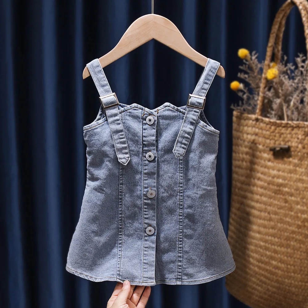 Set áo thun tay ngắn + yếm denim BEAR LEADER thời trang mùa hè 2022 cho bé gái