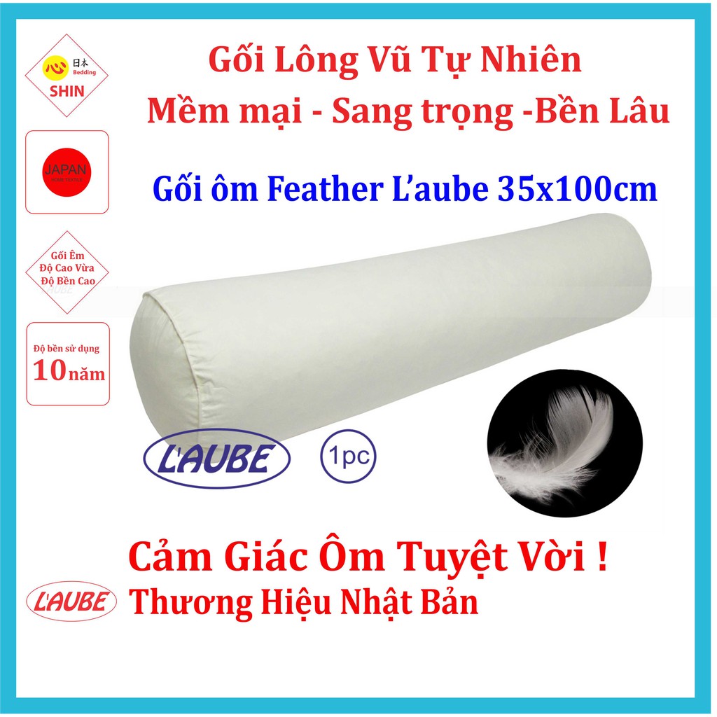 Gối ôm lông vũ tự nhiên cao cấp 35x100cm Feather laube Home thương hiệu Nhật Bản