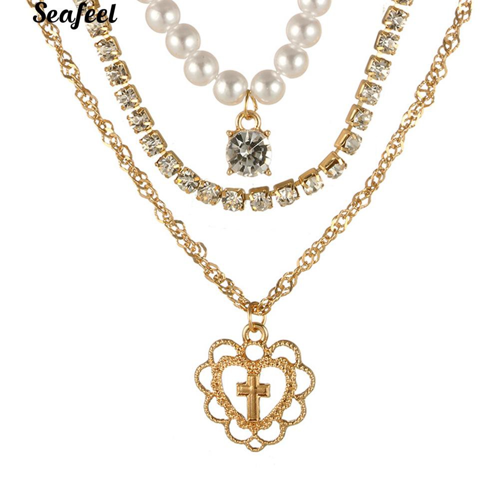 Vòng cổ choker nhiều lớp đính hạt giả ngọc trai