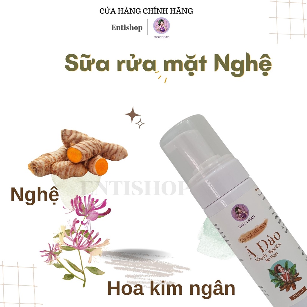 Sữa rửa mặt nghệ Ả Đào trắng da, ngừa mụn, mờ thâm MỘC NHAN 150ml (vòi nhấn tạo bọt)