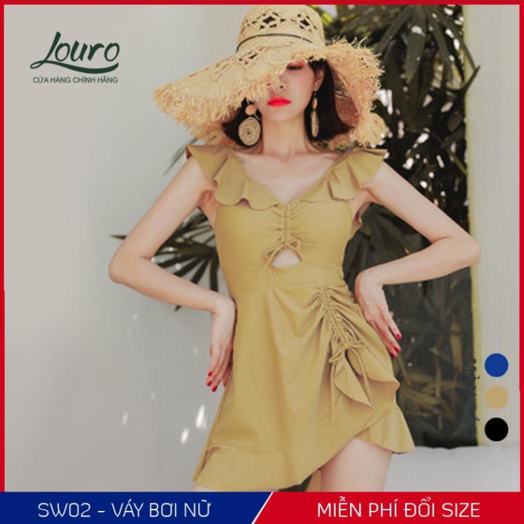 Áo bơi nữ 1 mảnh liền kín đáo Louro, kiểu bikini đi biển tay ngắn chun eo phong cách đồ bơi hàn quốc - SW02 New12