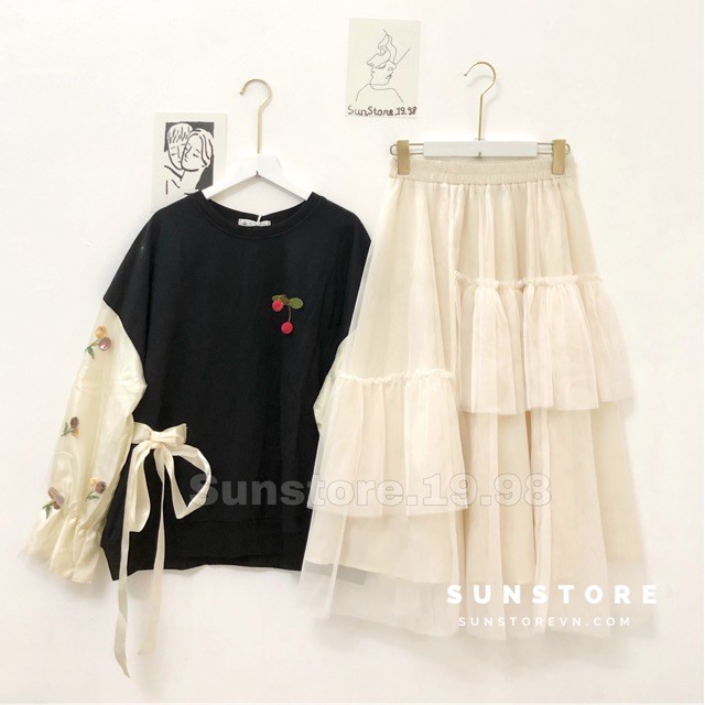 [Mã WASTCOOL giảm 15% tối đa 50K đơn 99K] Set áo thun dài tay và chân váy xếp tầng ulzzang | BigBuy360 - bigbuy360.vn
