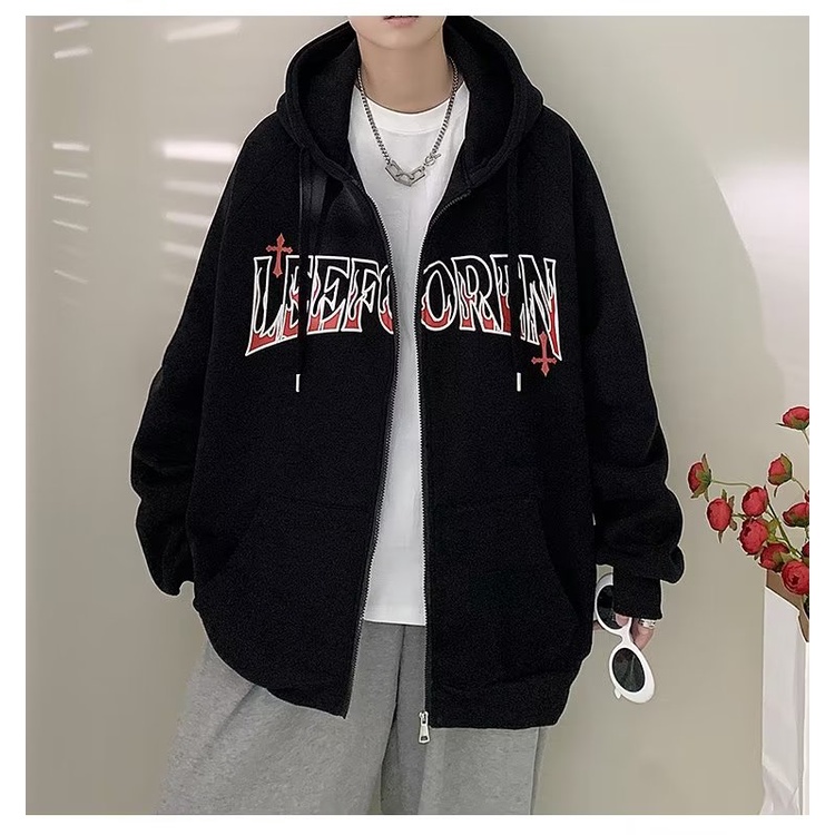 Áo hoodie Dáng Rộng In Chữ Phong Cách retro Mỹ Cho Nam