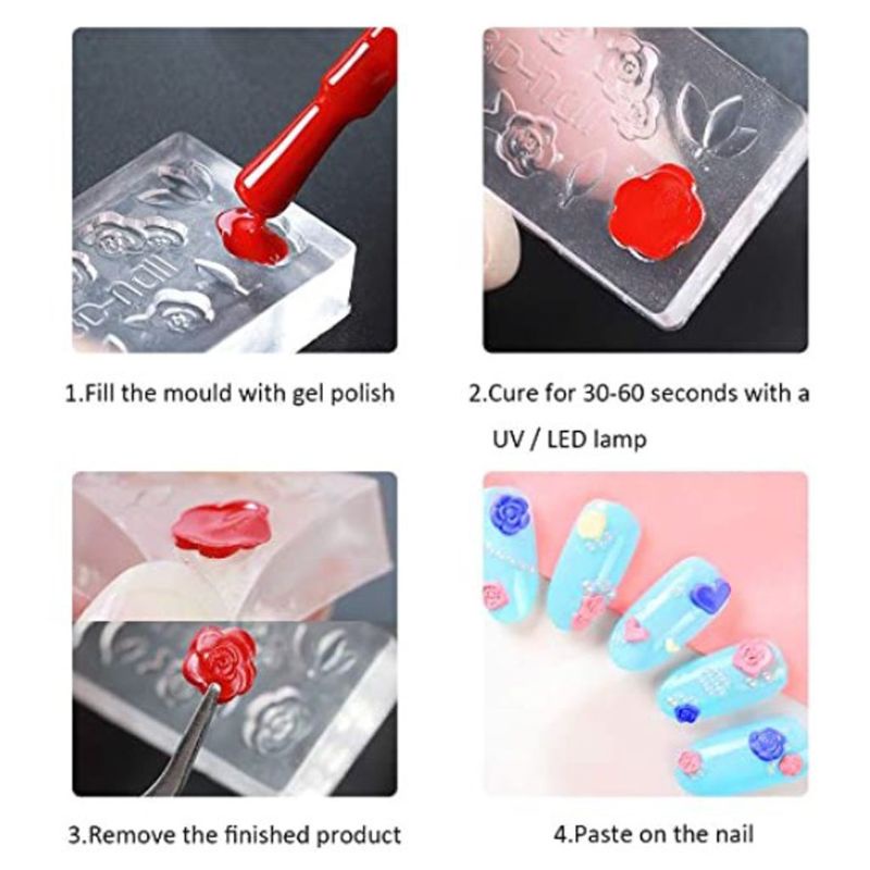 Set 12 Khuôn Silicone Làm Móng Nghệ Thuật Mini Hình Động Vật / Hoa Lá / Động Vật