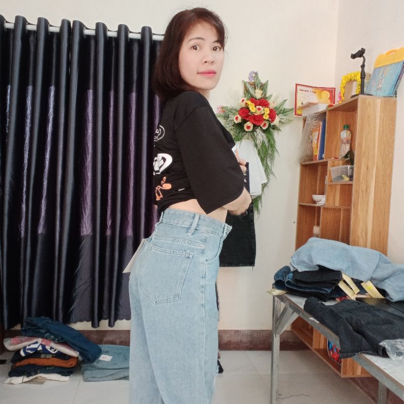 Quần jean nữ ống suông cạp lưng siêu cao chất mền đẹp cho phái đẹp | BigBuy360 - bigbuy360.vn