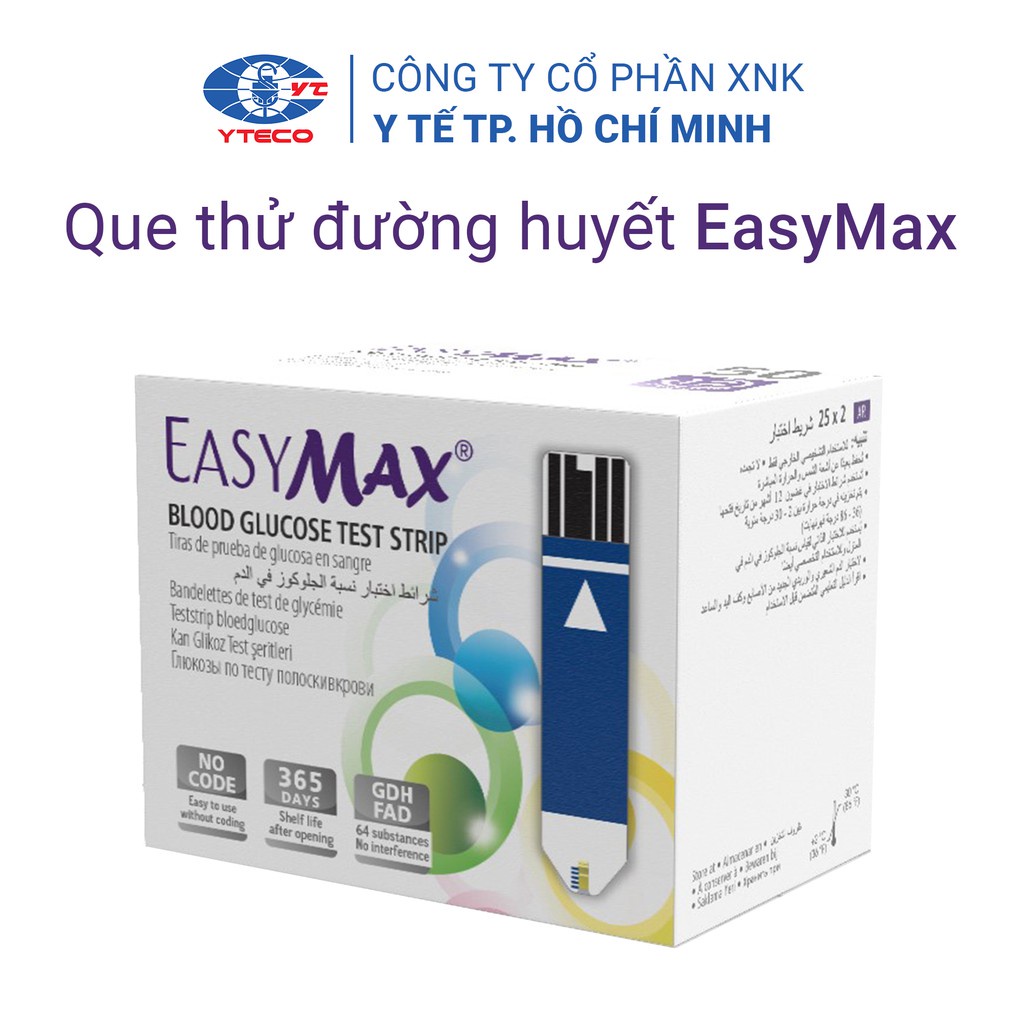 Que thử đường huyết EasyMax hộp 50 que có bao