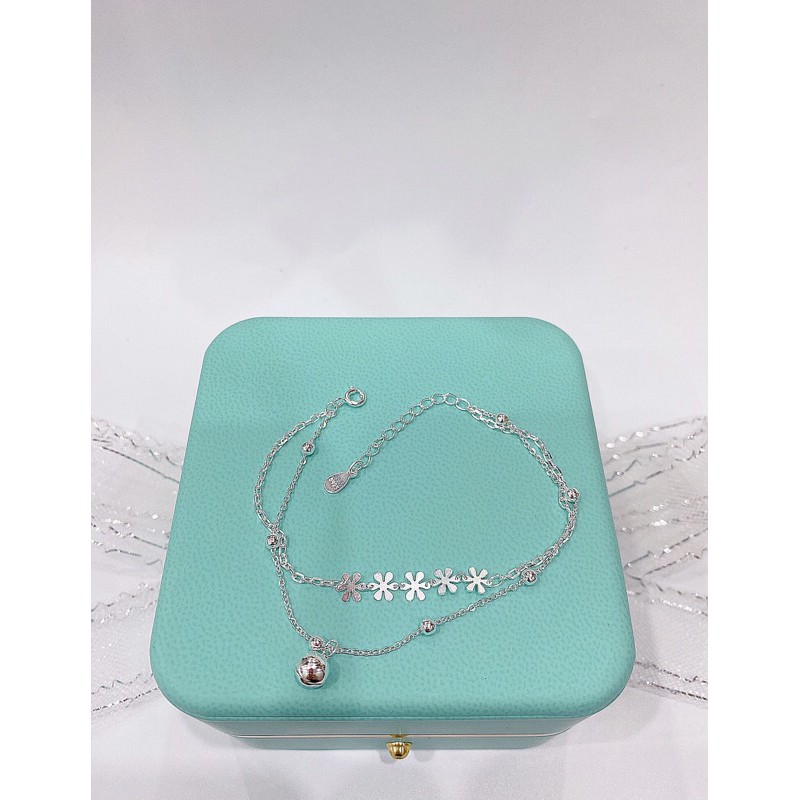 Lắc tay dây đôi (kép) phối hoa quả bi bạc chuẩn mắt xích bền