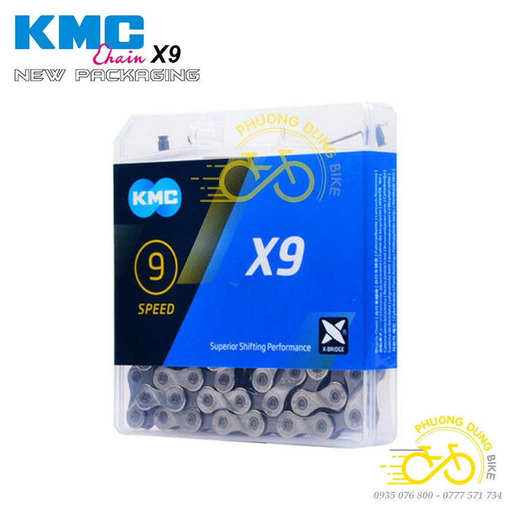 Xích sên xe đạp KMC X9 116L 9 Speed - Fullbox Chính Hãng