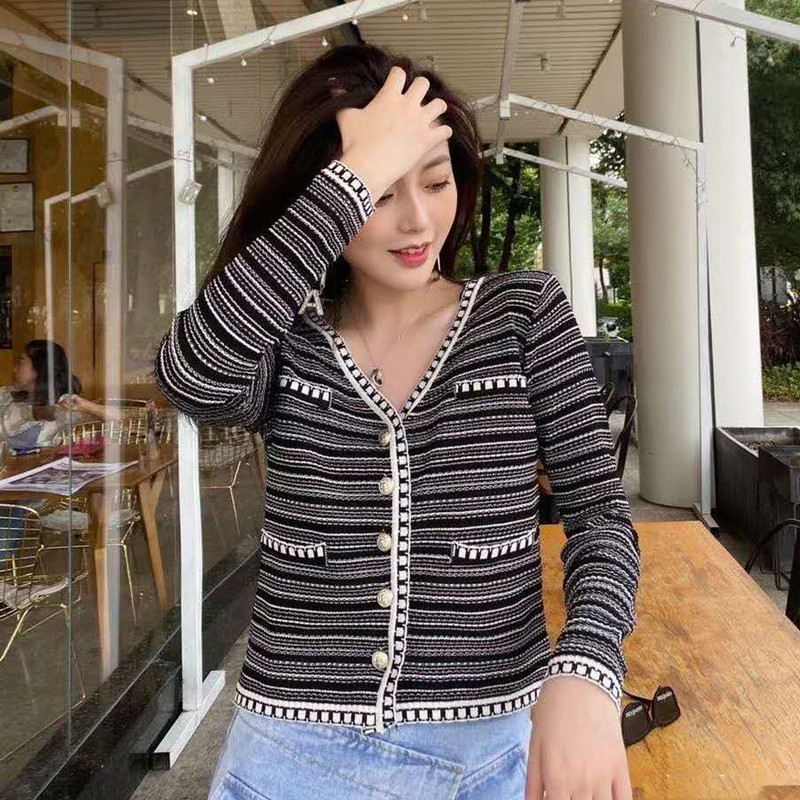 SUXI Áo cardigan dệt kim mỏng dáng rộng họa tiết kẻ sọc phong cách Hàn Quốc cho nữ phù hợp vào mùa hè