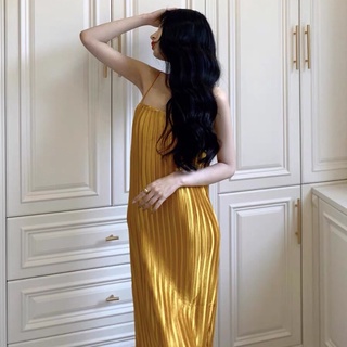 Váy suông dáng dài lụa bóng dập li - loại 1