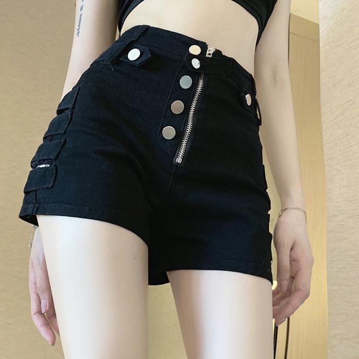 Quần đùi nữ, quần đùi nữ kaki co dãn phối khóa màu đen trắng size S M L SKUQ-11A