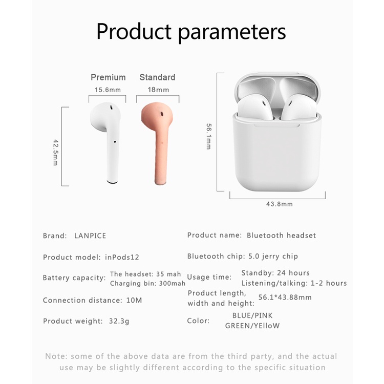 Tai Nghe Bluetooth In12 Cảm Biến Vân Tay, Bluetooth 5.0 Mới Nhất Giảm Độ Trễ, Nhiều Màu - MrPhukien