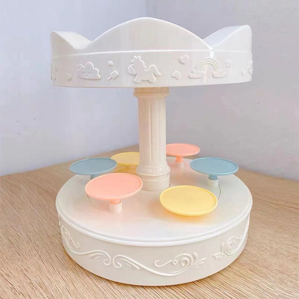 KỆ BÁNH VÒNG XOAY NGỰA 2 TẦNG BÁNH KEM CUPCAKE