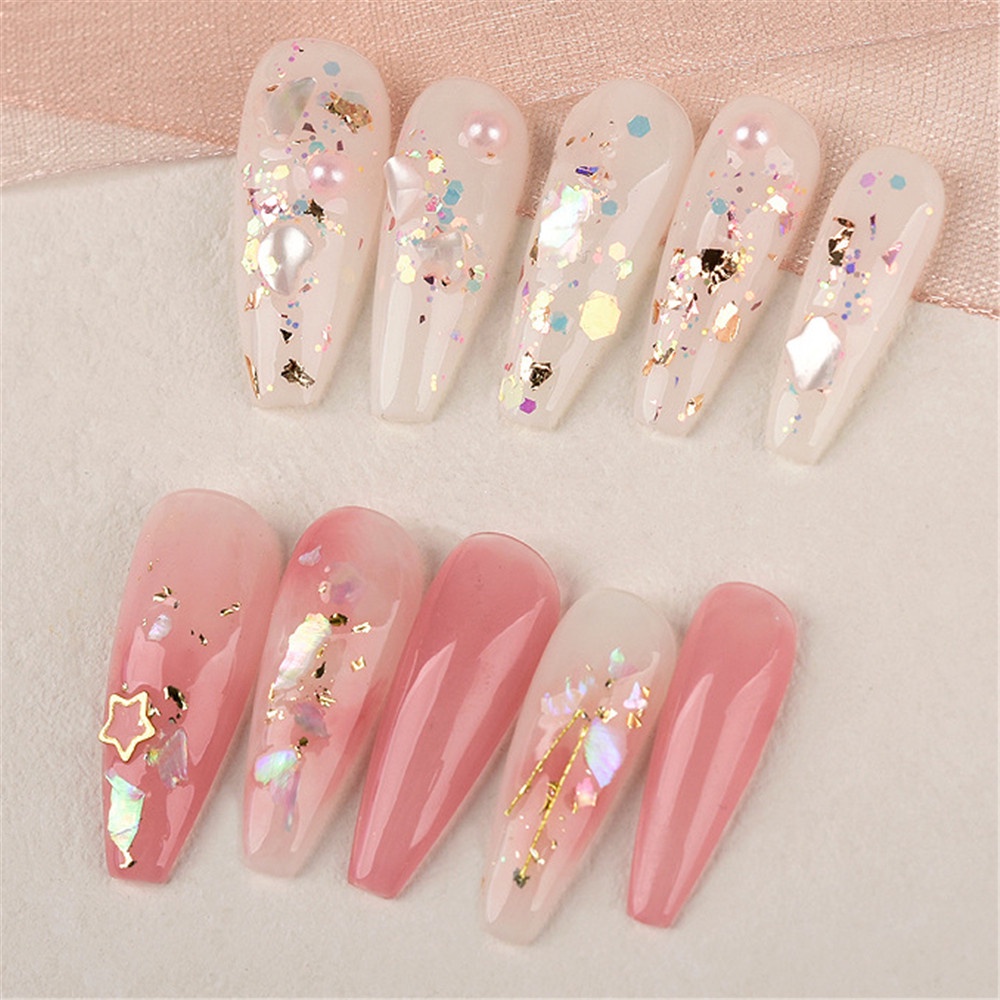 Cod Qipin Phụ Kiện Trang Trí Móng Tay Nghệ Thuật Kim Sa Pha Lê Siêu Mỏng Hình Vỏ Sò Màu Sắc Thần Kỳ Hàn Quốc