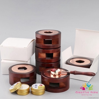 Bộ lò đun sáp và thìa đun sáp chất liệu gỗ phong cách retro thích hợp dùng để đóng dấu trang trí gia dụng