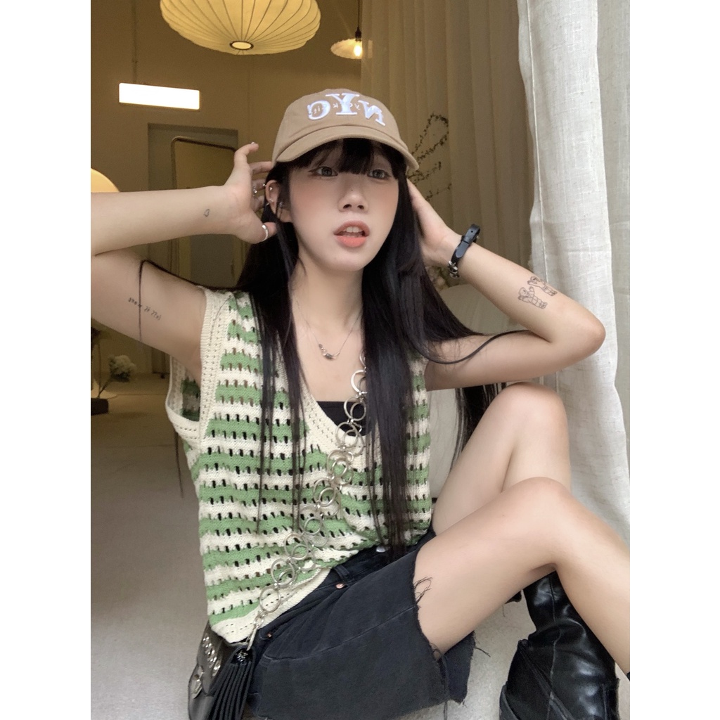 Áo Ghi Lê Dệt Kim Kẻ Sọc Dáng Rộng Thời Trang Mùa Hè Phong Cách Hàn Quốc Cho Nữ