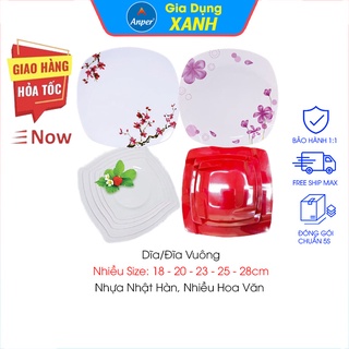 Mua Đĩa dĩa nhựa melamine vuông nhiều size và hoa văn ANPER nhật Hàn chén plate đẹp