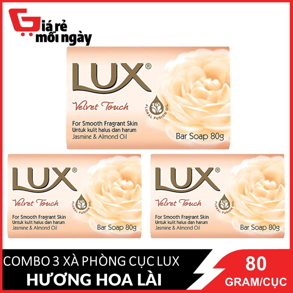 COMBO 3 Xà Phòng cục Lux Velvet Touch Hương Hoa Lài (Vàng) 80g X3