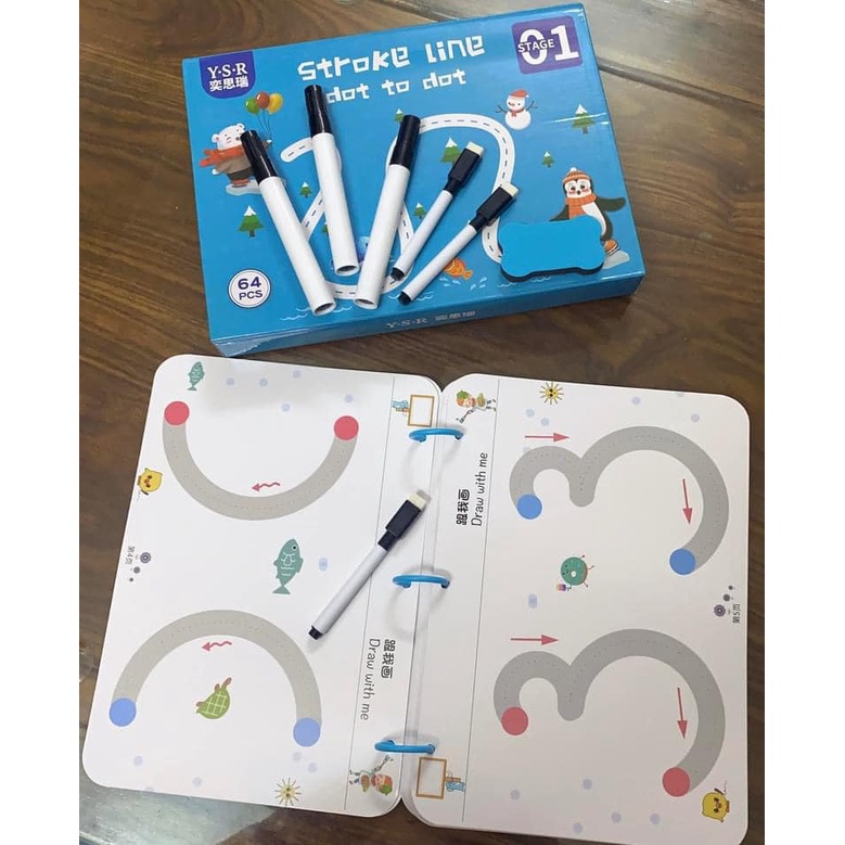 TẬP TÔ TỰ XÓA 64 TRANG CHO BÉ - TÁI SỬ DỤNG ĐƯỢC, TẶNG KÈM 6 BÚT