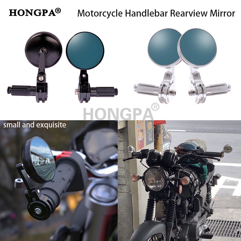 Tay lái chiếu hậu xe máy gương chiếu hậu retro round blue anti-glare mini cnc side mirror cho honda click xrm125 yamaha
