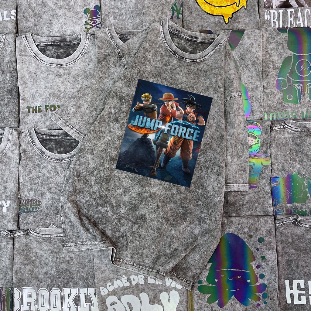 Áo Thun wash loang Nam Nữ  Áo Phông Unisex form rộng tay lỡ wash acid xám vải cotton in hình Anime hoạt hình