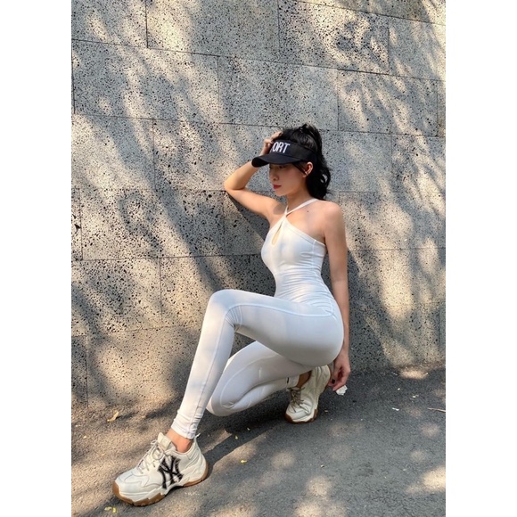 Jumpsuit Jump tập gym yoga cổ yếm chéo lưng