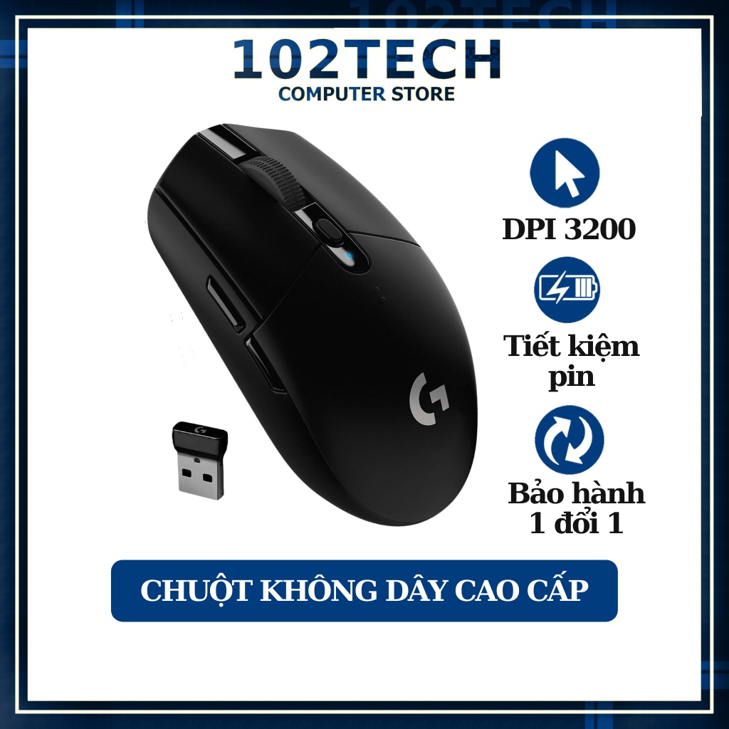 Chuột không dây Logitech G304 chuyên gaming văn phòng siêu tiết kiệm pin tặng kèm 01 pin AA