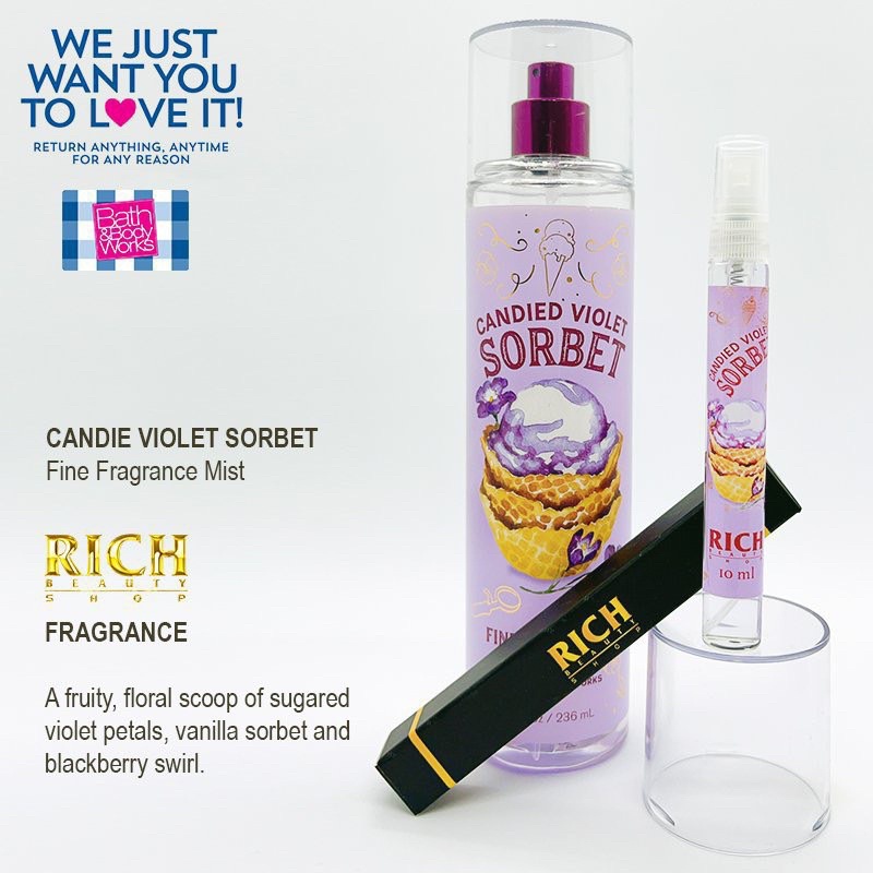 CANDIED VIOLET SORBET -Xịt Thơm Duỡng Thể Toàn Thân Body Mist Bath &amp; Body Works USA