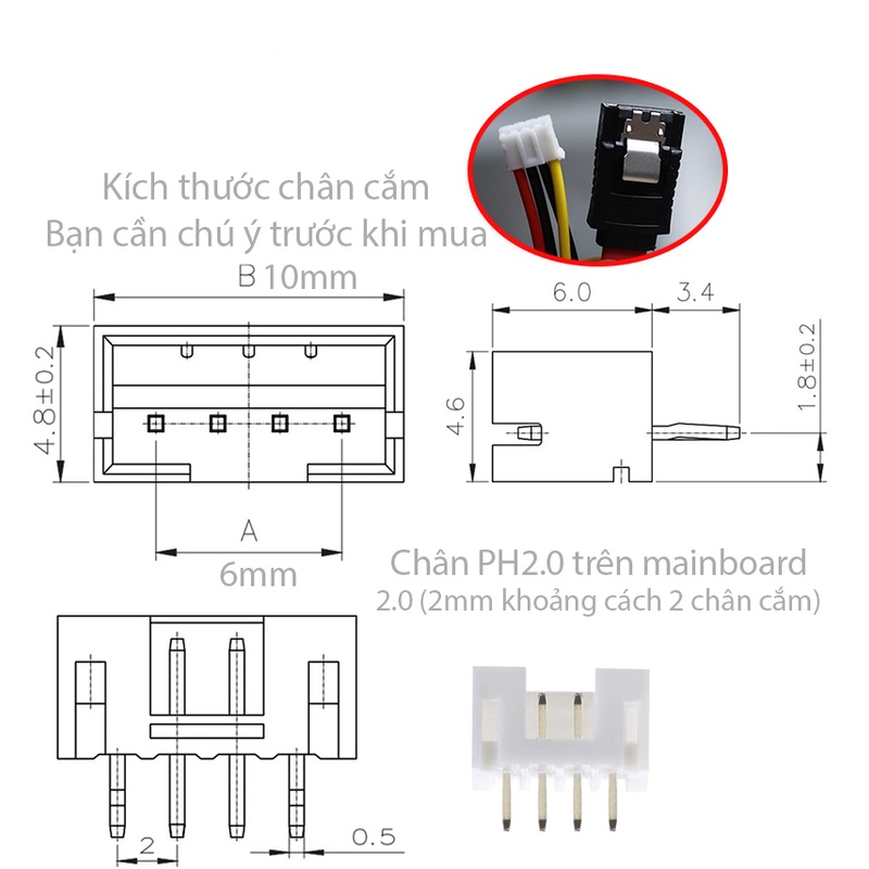 Dây nguồn ổ cứng iTX Ph2.0mm cho ổ cứng HDD, SSD (mini PC, HTPC, camera dvr, mainboard công nghiệp)