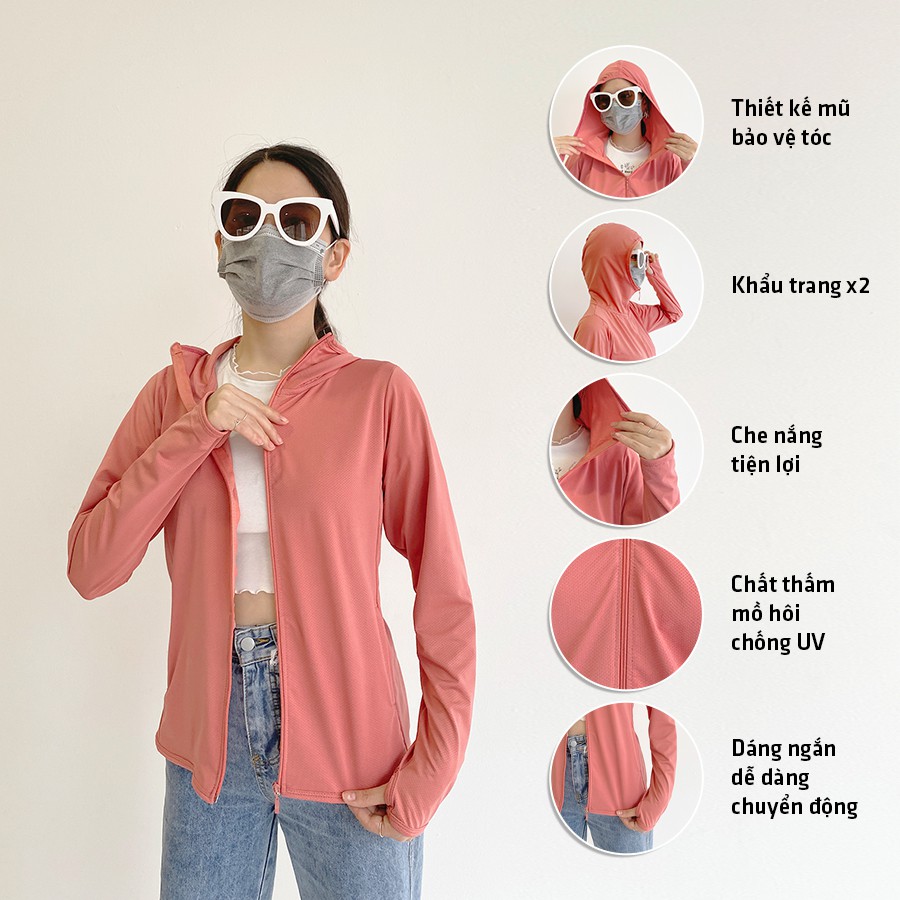 Áo khoác chống nắng nữ dáng ngắn cao cấp LYRA thông hơi, vải Nhật thấm hút mồ hôi, thoáng mát chống tia UV-VSYAK0017