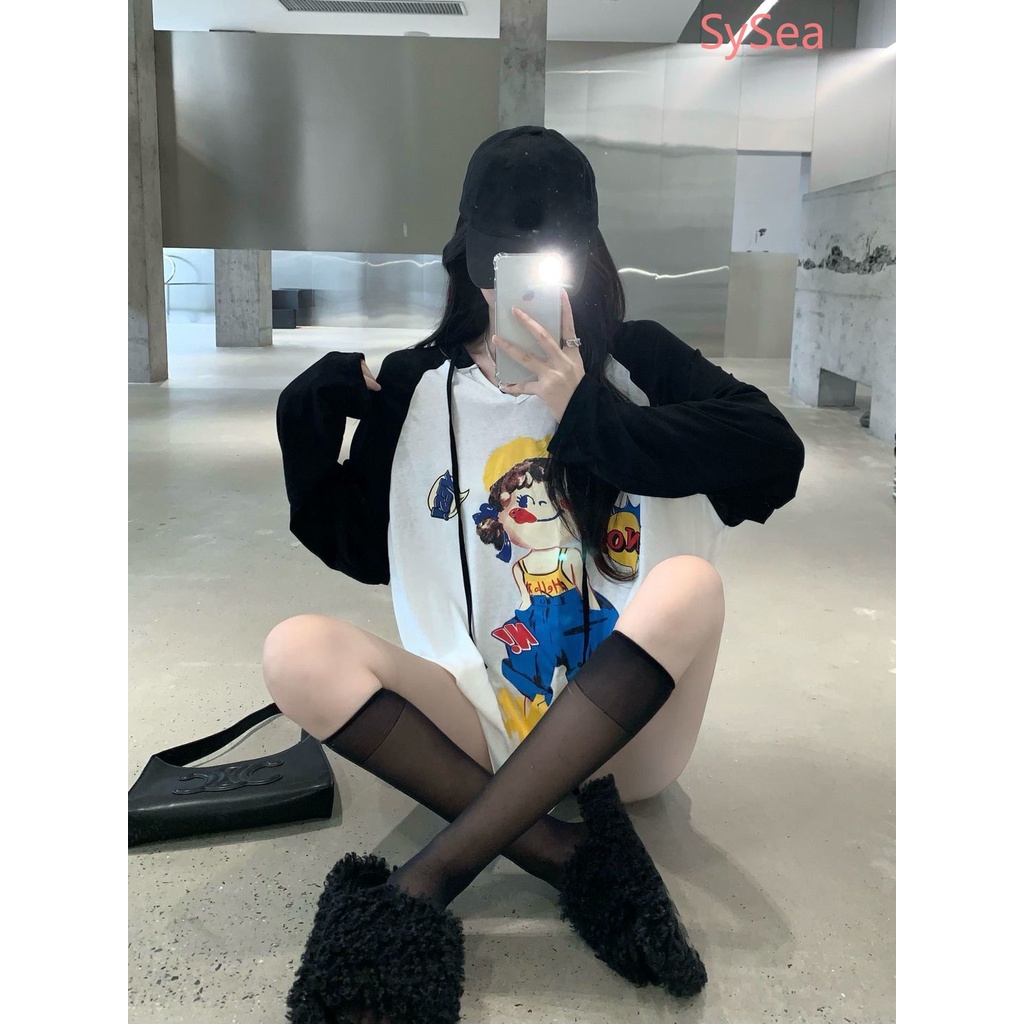 Áo Thun Tay Dài In Hình Hoạt Hình Plus size