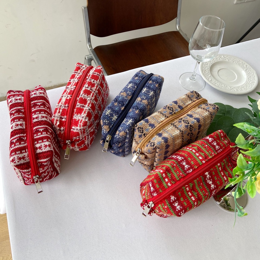 Hộp bút vải nhung thổ cẩm to nhiều ngăn đa năng cute để vừa máy tính, đồ mỹ phẩm cá nhân