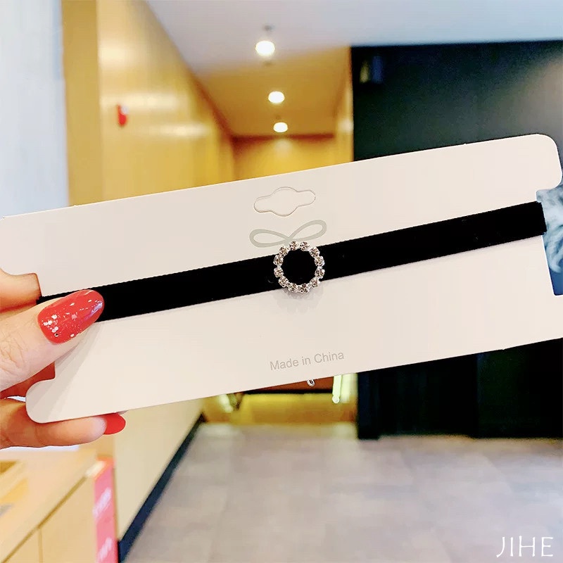 Vòng cổ choker Mặt Tròn Đính Đá Lấp Lánh Đơn Giản Thời Trang Phong Cách Hàn Quốc