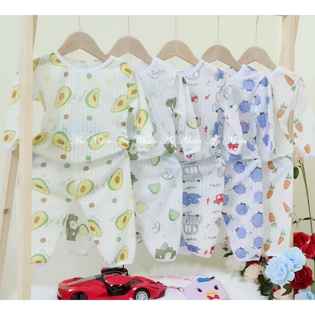 Bộ quần áo chất cotton giấy đẹp dài tay khuy vai cho bé trai/gái 3-16kg