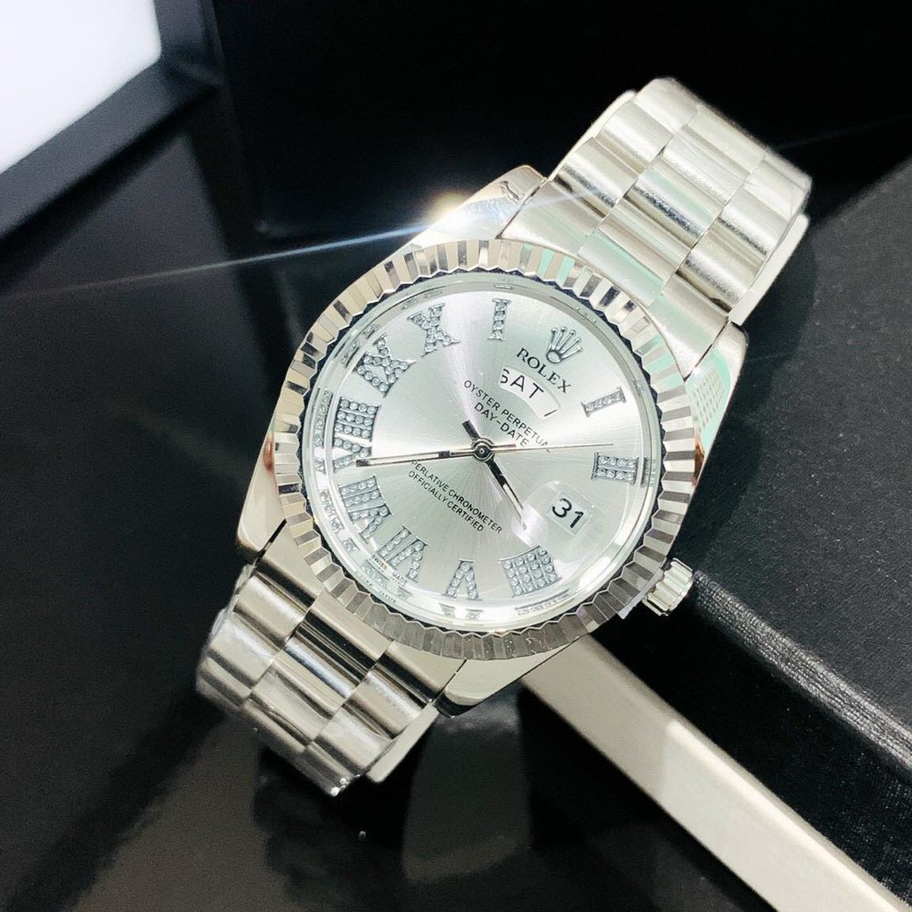 [Cao Cấp]Đồng hồ Rolex nam size 38mm dây màu Bạc đúc hợp kim NGUYÊN KHỐI không gỉ, không phai màu - Bảo hành 12 tháng