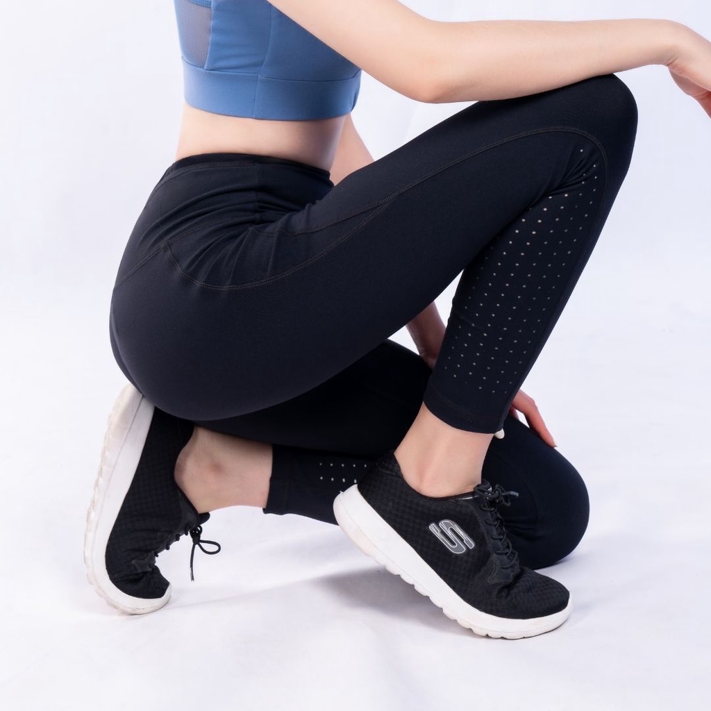 Quần Legging Dáng 7/8 Befree Livan Sport Cạp Cao Co Giãn Màu Đen