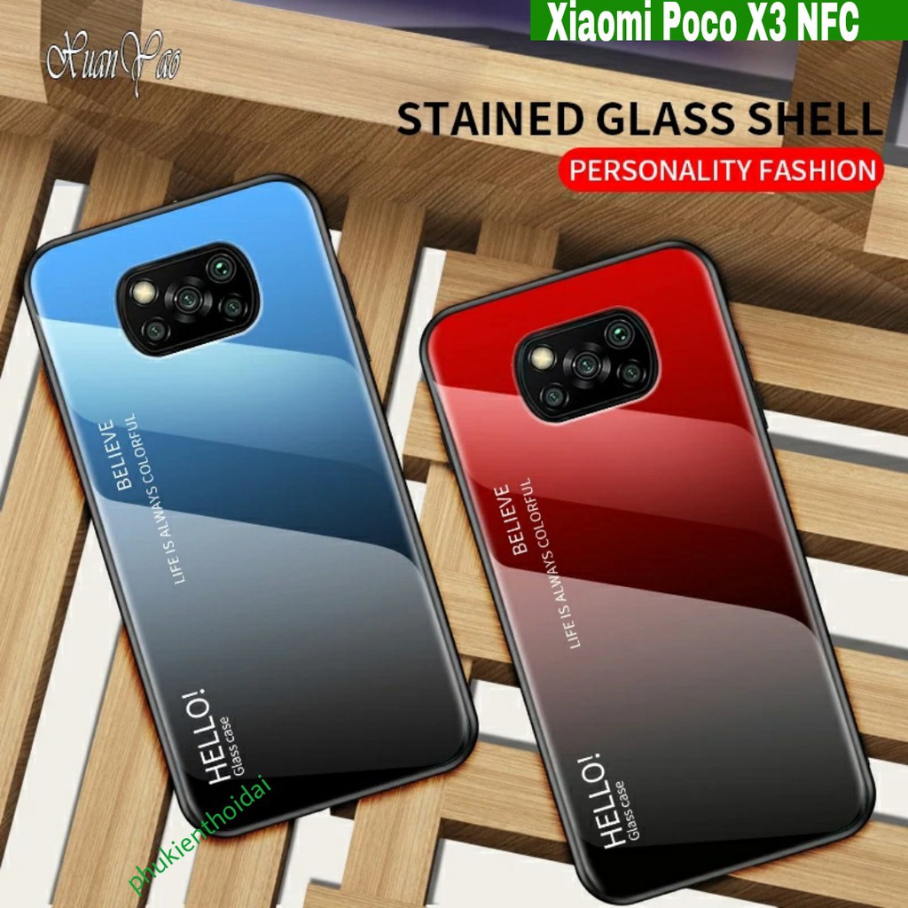 Ốp lưng Xiaomi Poco X3 / X3 Pro / Mi 10T Lite / Note 9 Pro 5G mặt lưng kính đa sắc thời trang cao cấp