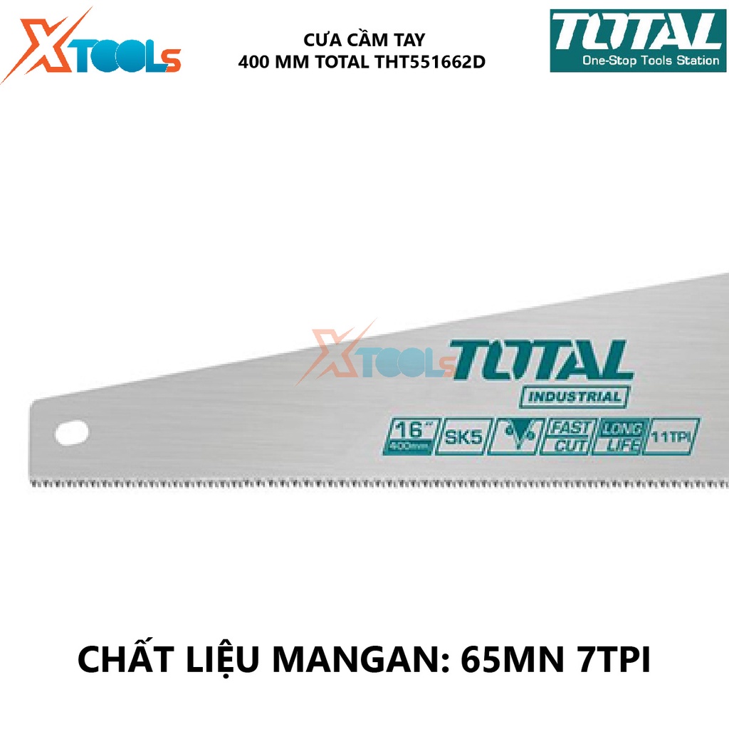 Cưa gỗ cầm tay Total THT551662D | Cưa cầm tay Kích thước 16 inch/400mm. Chất liệu Mangan 65mn 7TPI. Răng cưa 3 cạnh, thé