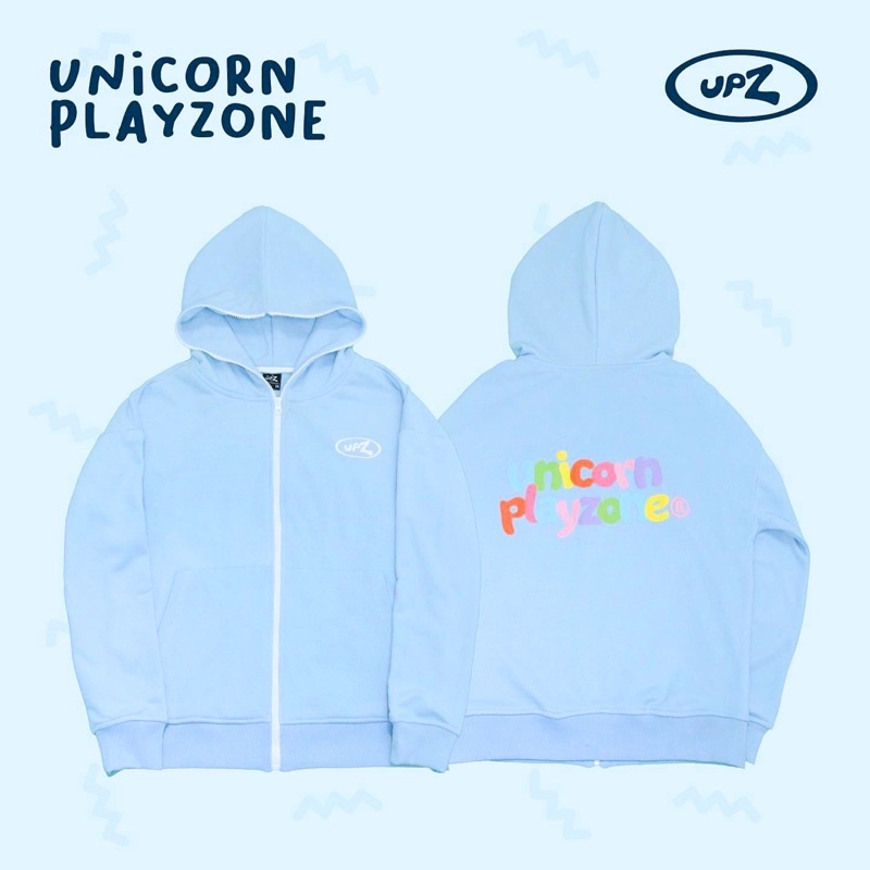 UPZ Áo Khoác Hoodie Dây Kéo In Unicorn Play Zone Chữ Bảy Màu (Xanh Biển)