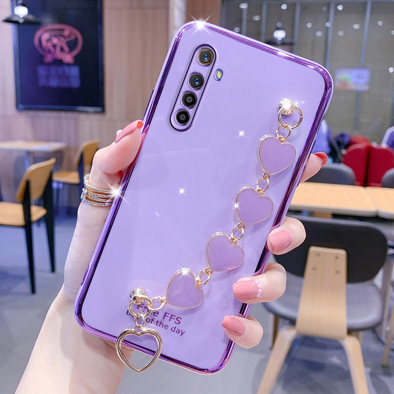 Ốp điện thoại silicon mềm có dây đeo hình trái tim bảo vệ cho Realme 5 pro realme c3 realme 6i 5s realme 5i