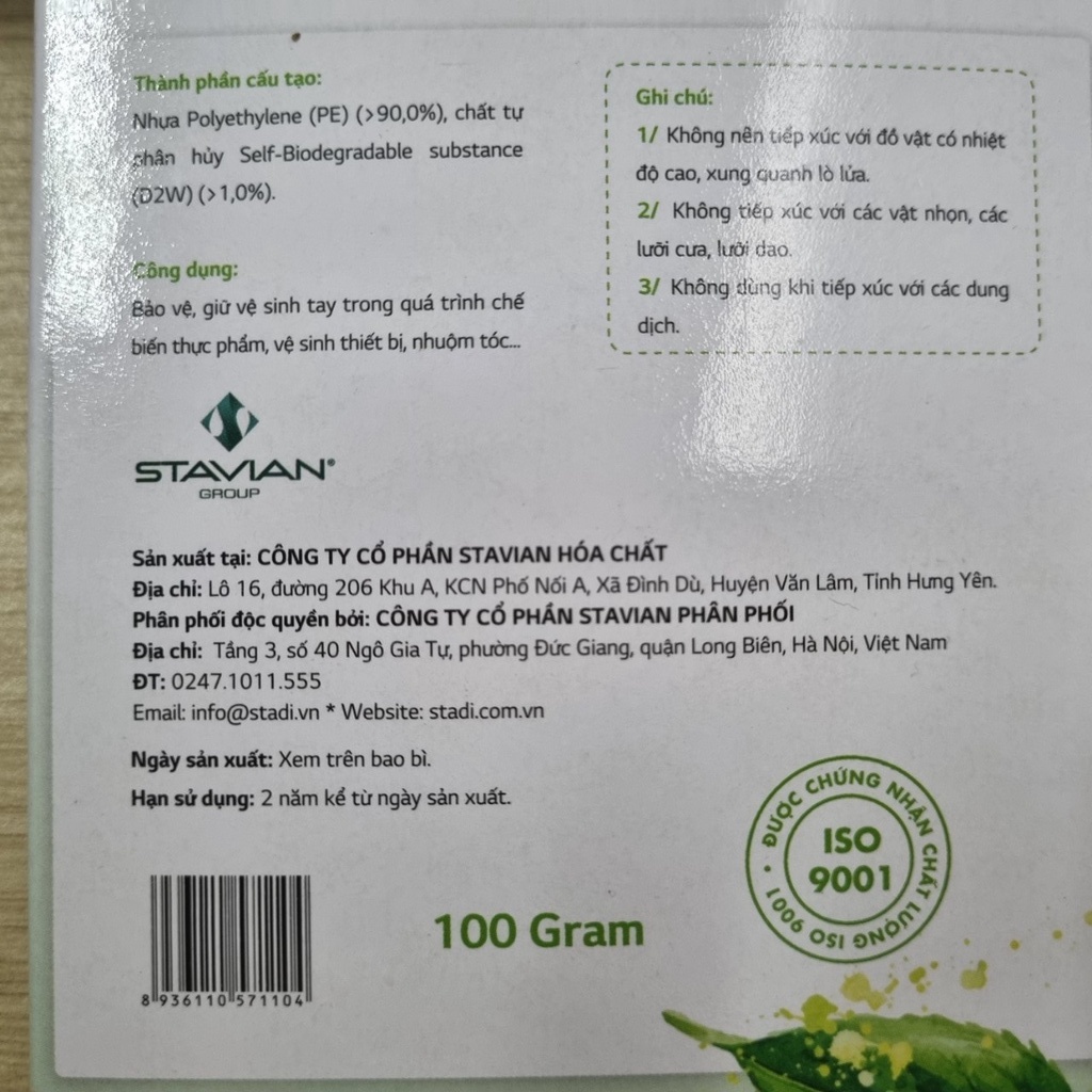 Găng tay nilong tự hủy sinh học Terasu Hộp 100gr