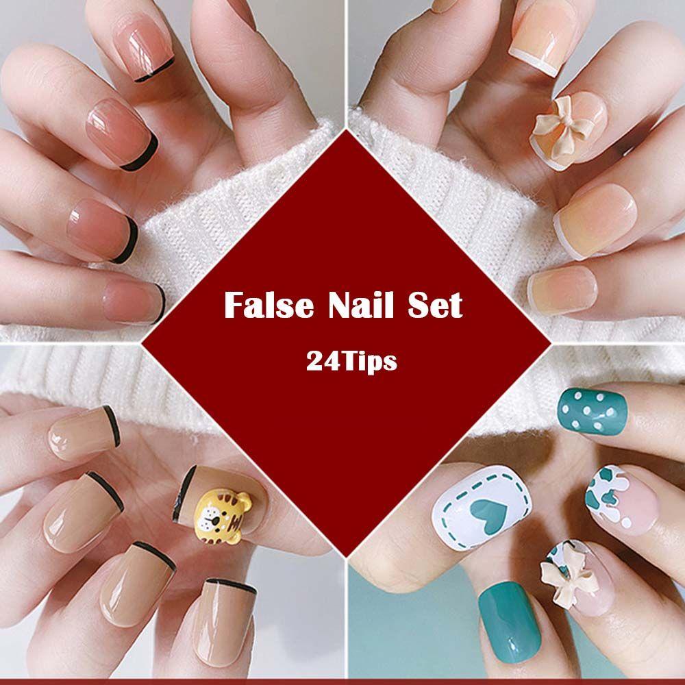 Bộ Móng Tay Giả Có Thể Tái Sử Dụng Hình Nơ / Kẻ Caro DIY