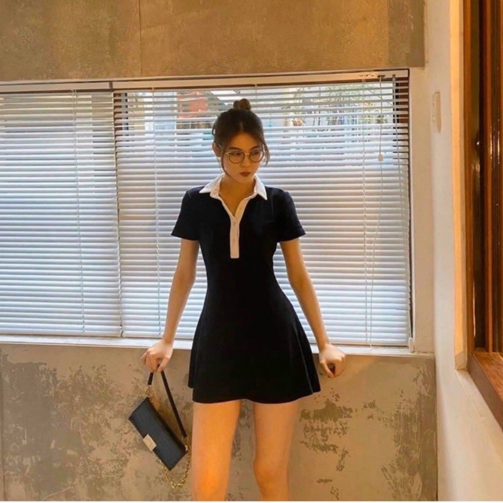 Đầm Body Gem94 Tay Ngắn Phối Cổ Trắng Xinh Xắn , Váy Công Sở Cổ Polo