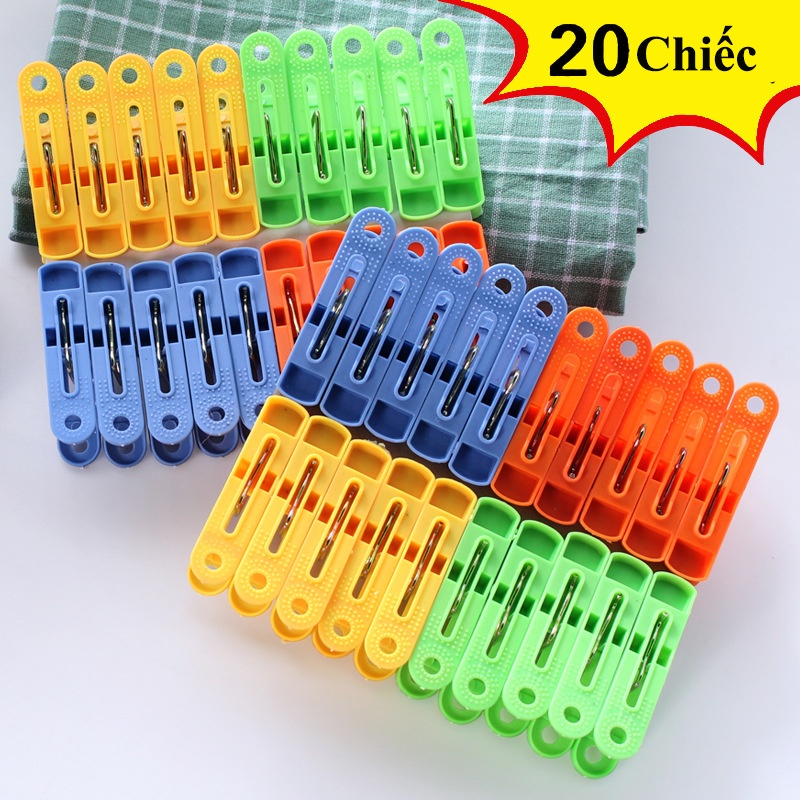 Vỉ 20 Cái Móc Kẹp Treo Quần Áo Nhựa Cao Cấp - Kẹp Phơi Quần Áo, Phơi Đồ