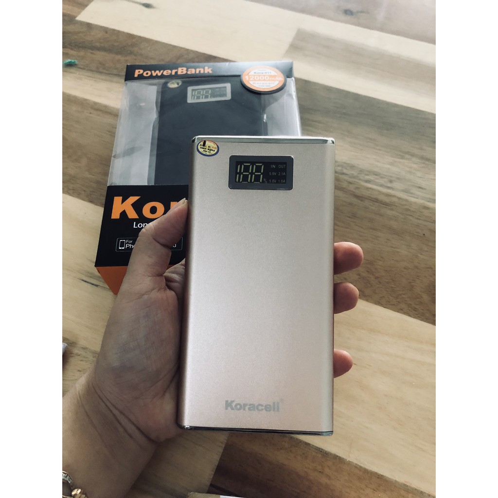 Pin sạc dự phòng KORACELL 12.000mAh, Có LCD hiển thị pin. HÀNG CHÍNH HÃNG BẢO HÀNH 12 tháng