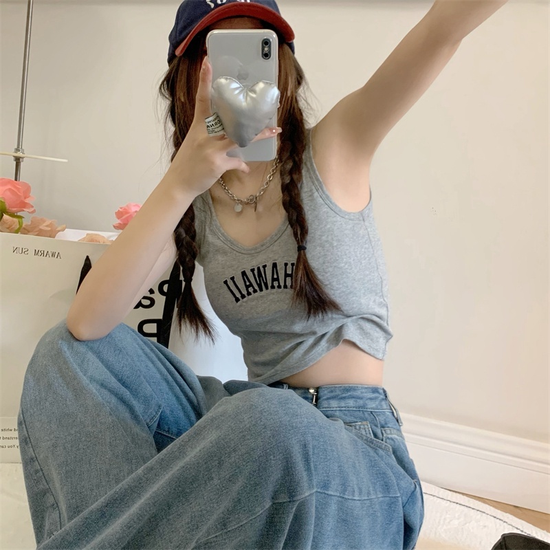 Áo Ba Lỗ Thể Thao Có Đệm Ngực Thêu Chữ Thời Trang Mùa Hè Cho Nữ