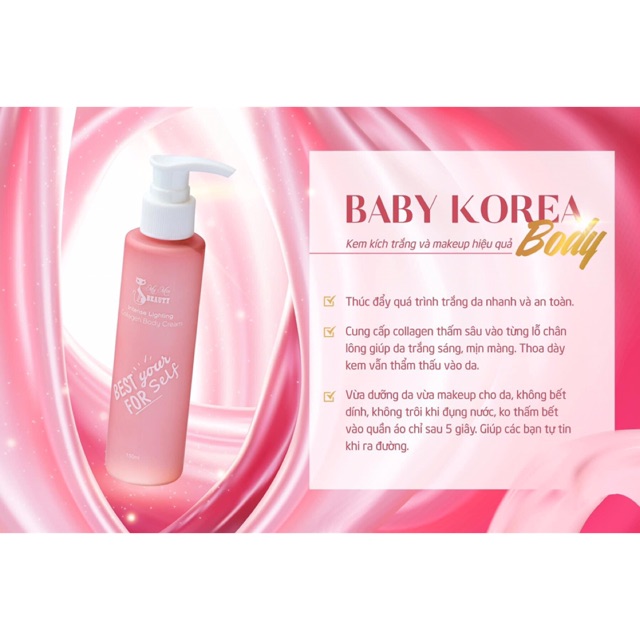 Kem Baby Korea Body (Thoa là trắng. Bao đụng nước, đụng quần áo, ko bết, thấm, dính kem. Mùi ngọt như tình yêu của bạn)