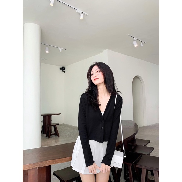 Áo khoác cardigan len mỏng cho nữ phong cách hàn quốc sexy màu nâu kem trắng LAMODE | BigBuy360 - bigbuy360.vn