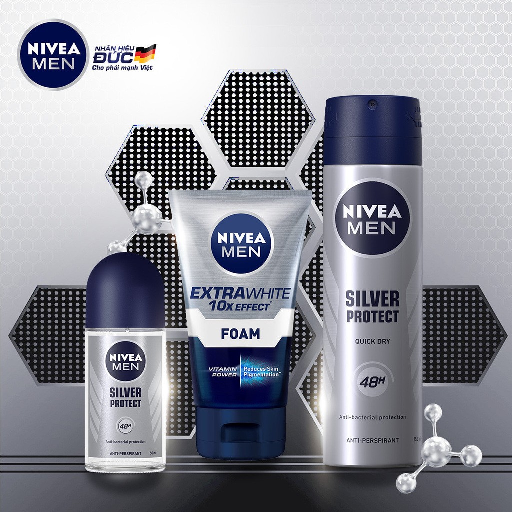 Xịt ngăn mùi và ngăn ngừa vi khuẩn NIVEA MEN Silver Protect 150ml - Đức Chính Hãng