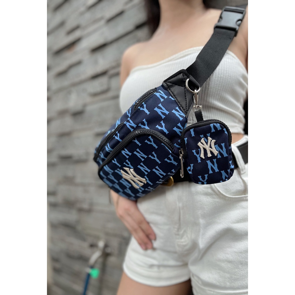 Túi bao tử nam nữ MLB monogram NY xanh dương chất vải polyester chống thấm cao cấp ,xịn sò